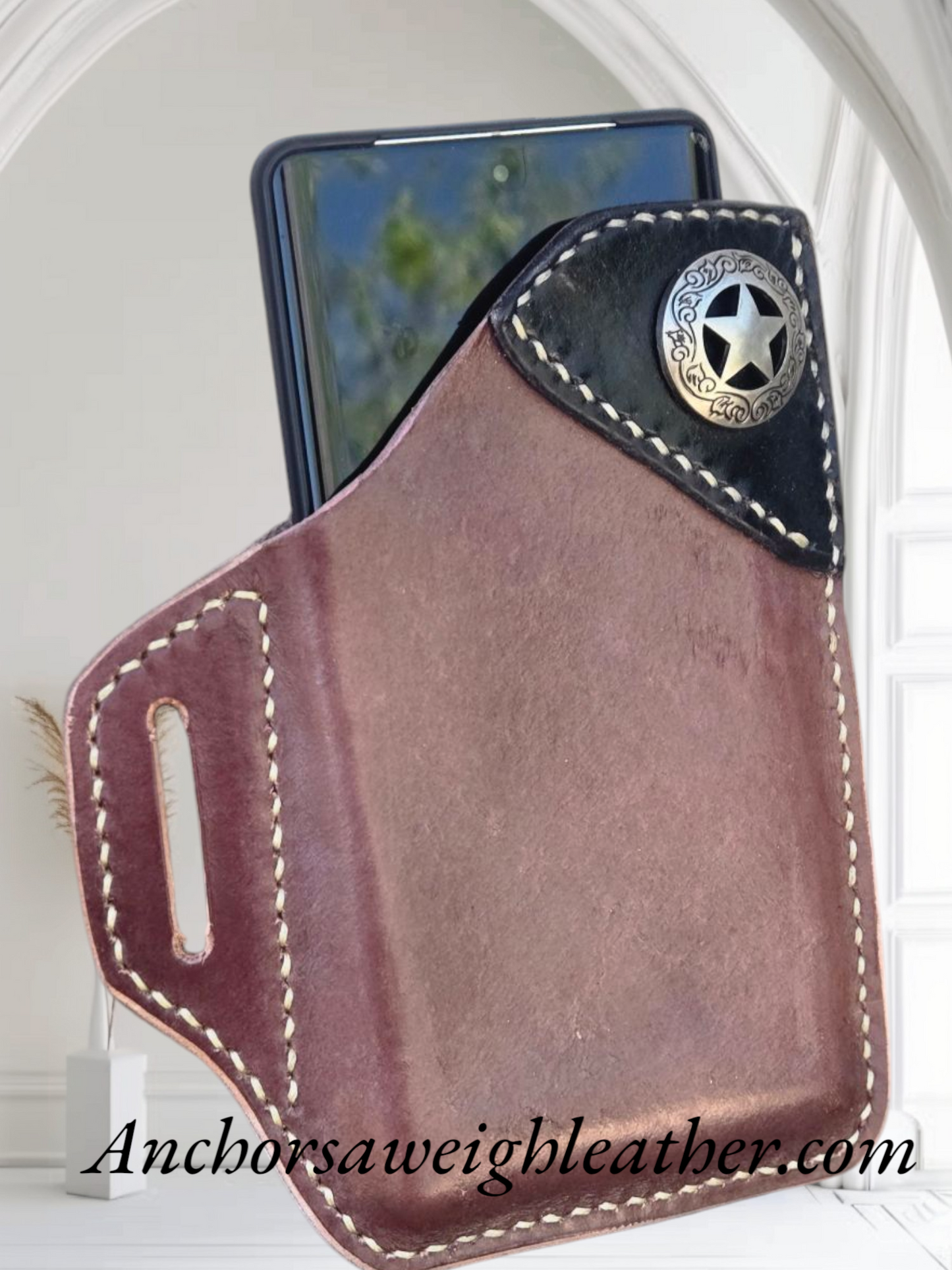 Leather Phone Holster Cattleman Edition AnchorsAweighLeather