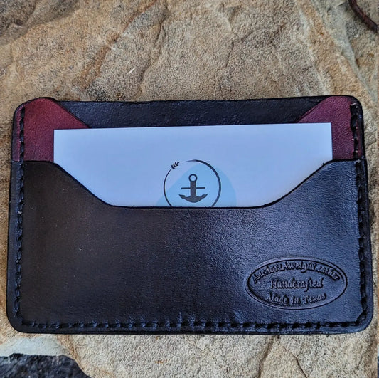 Burgundy/ Black Slim Leather ELite Card Holder, Minimalist Card Wallet, EDC wallet AnchorsAweighLeather