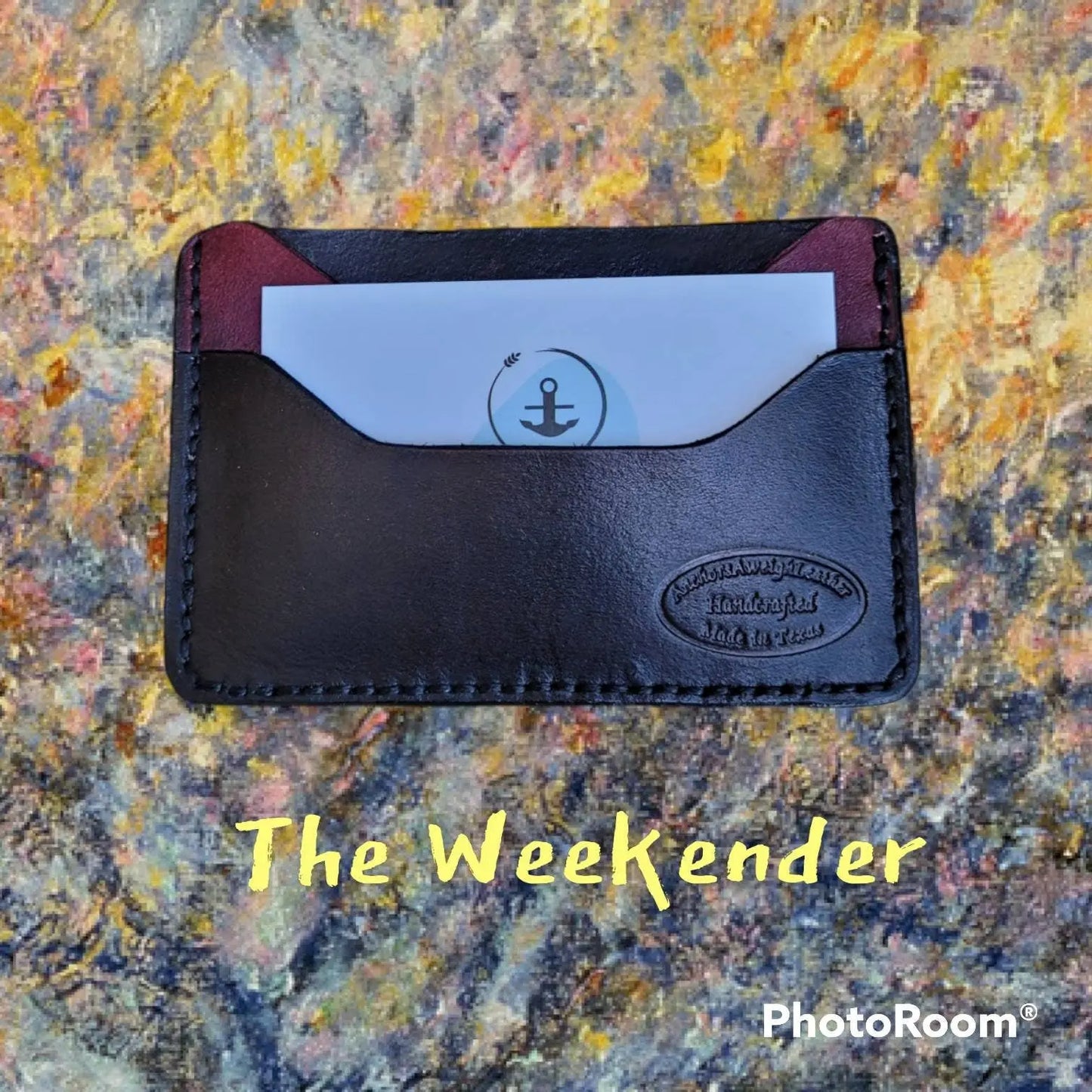 Burgundy/ Black Slim Leather ELite Card Holder, Minimalist Card Wallet, EDC wallet AnchorsAweighLeather