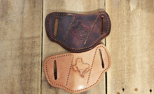 The Rancher II pancake leather knife sheath, pancake knife sheath, pocket knife scabbard, Pocket knife sheath AnchorsAweighLeather