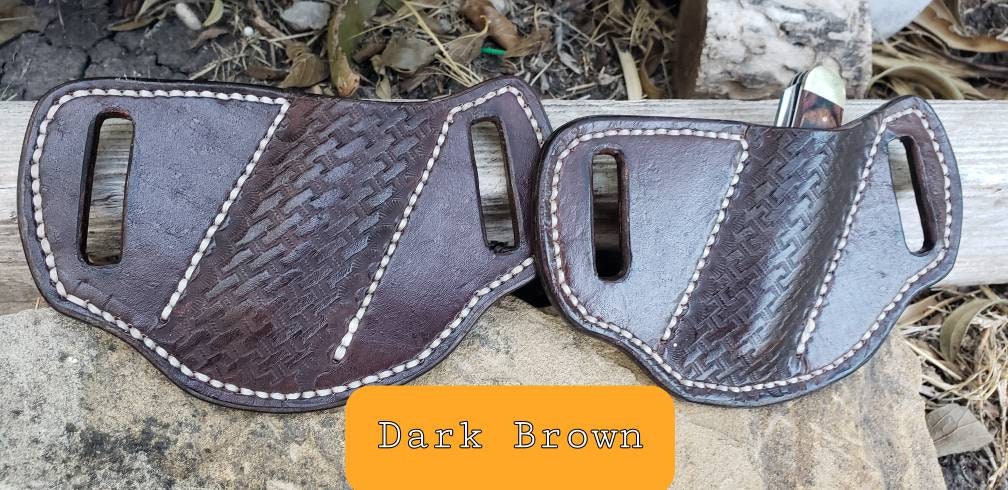 The Rancher pancake leather knife sheath, pancake knife sheath, pocket knife scabbard, pocket knife sheath, leather knife scabbard AnchorsAweighLeather