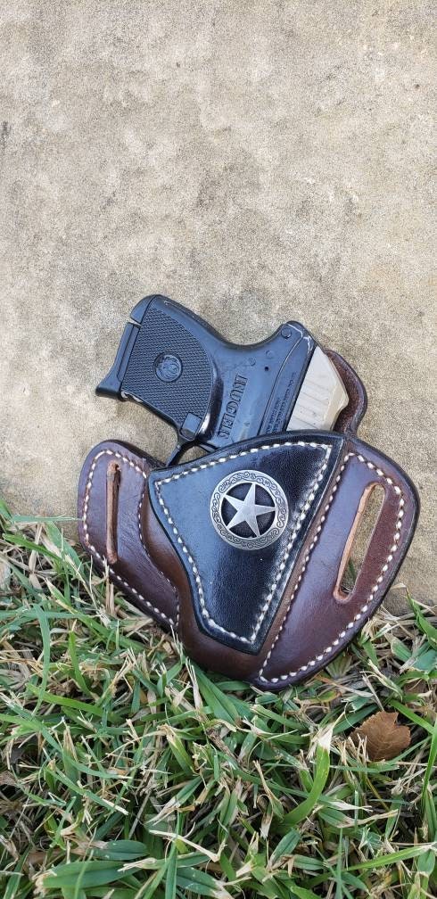 The Cattleman Saddle Holster, Pancake Holster Ruger LCP 380 or Smith & Wesson Bodyguard 380, leather holster AnchorsAweighLeather