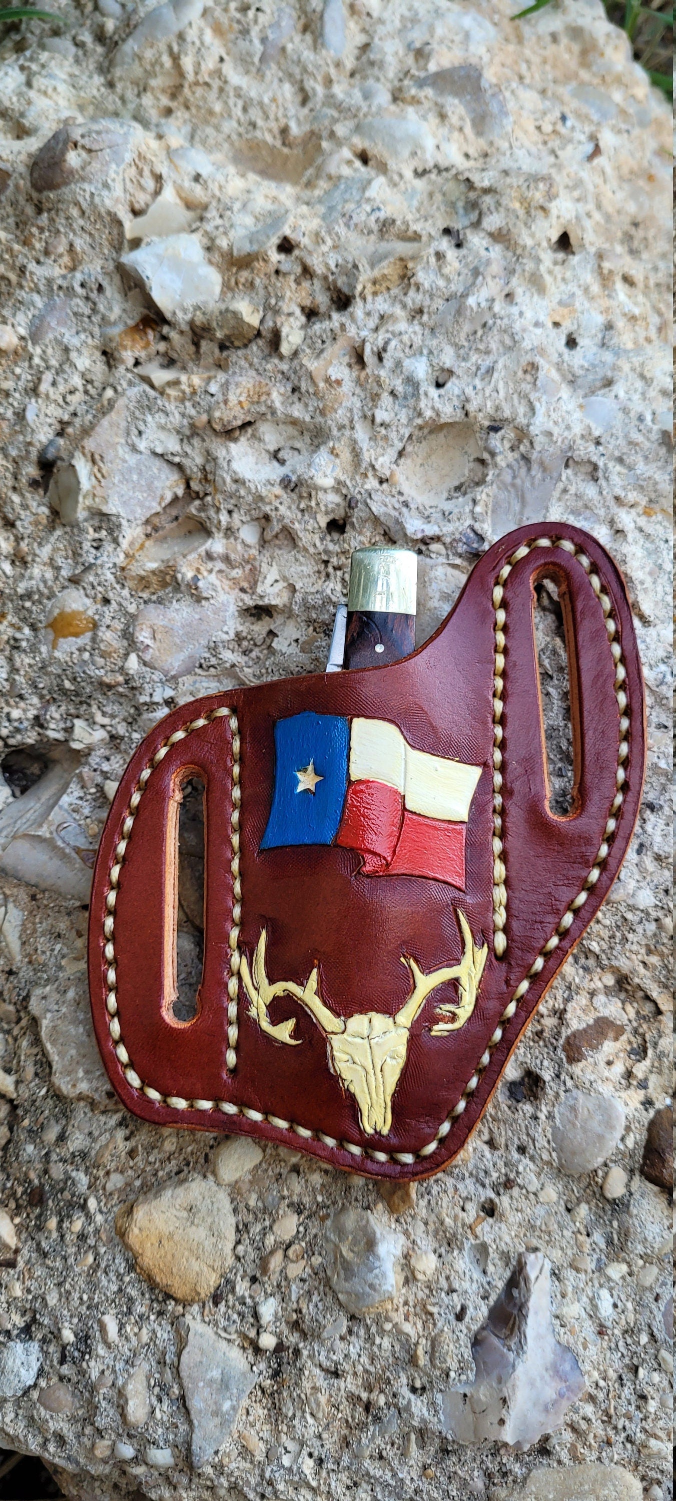 Custom Texas pancake knife sheath, knife case, leather knife sheath, pocket knife scabbard, Pocket knife sheath, custom knife sheath AnchorsAweighLeather