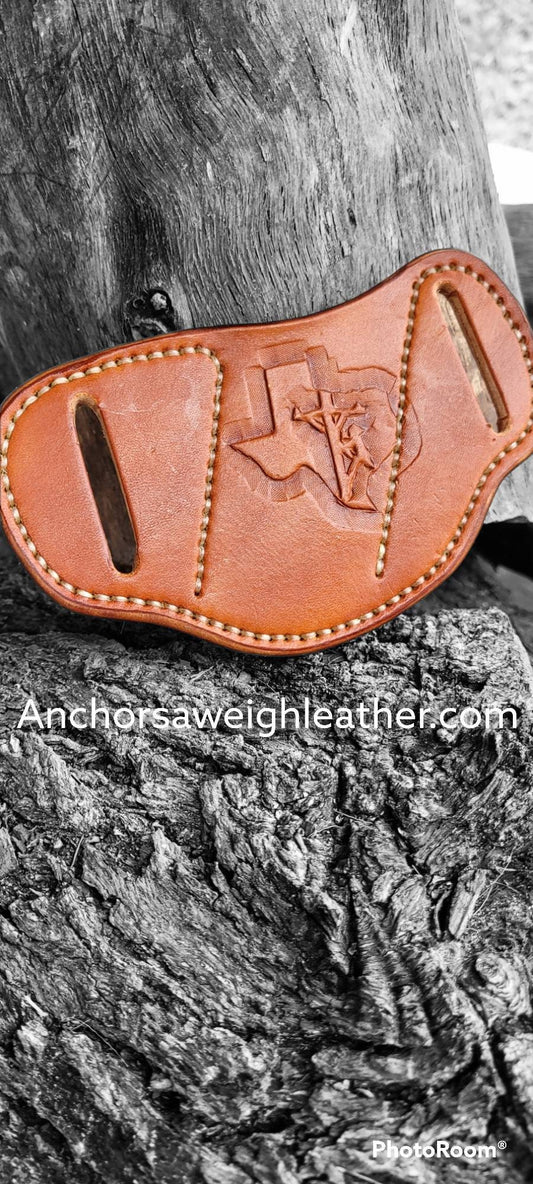 Texas Lineman pancake leather knife sheath, pancake knife sheath, pocket knife scabbard, Pocket knife sheath AnchorsAweighLeather