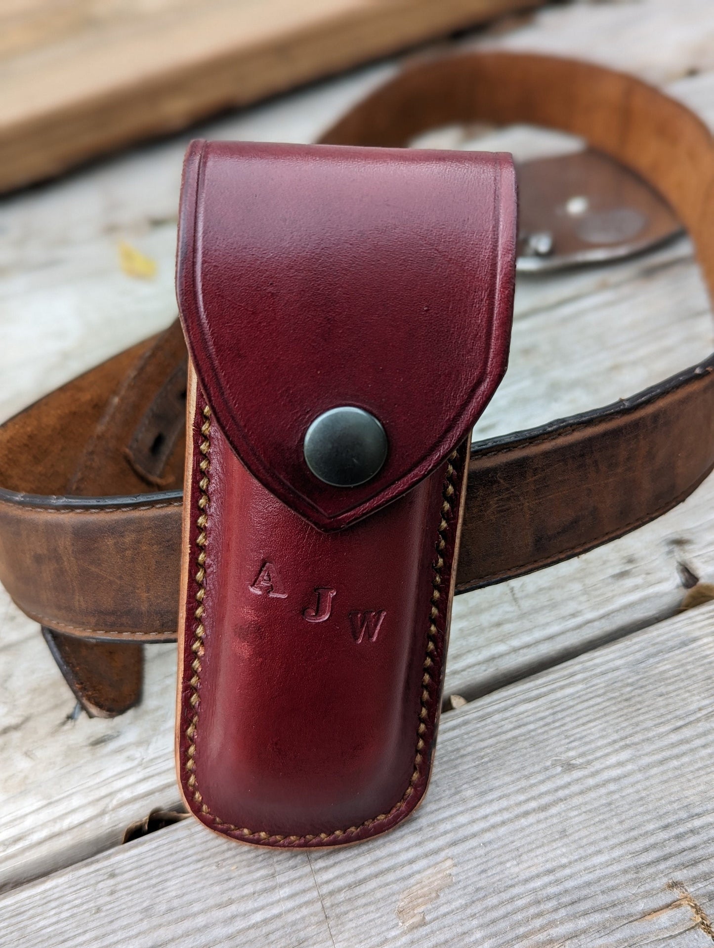 Custom Leather Folding Knife Sheath (case) Buck 110, knife carrying case AnchorsAweighLeather