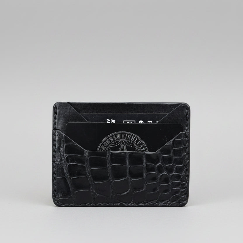 Handmade Alligator Leather Card Holder: Minimalist Black Wallet AnchorsAweighLeather