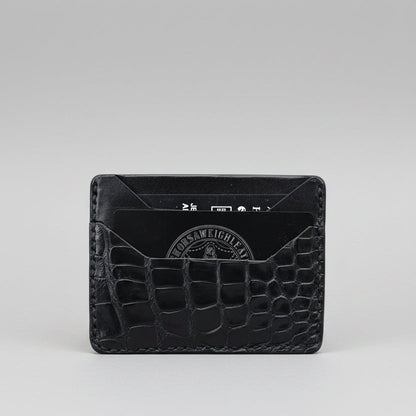 Handmade Alligator Leather Card Holder: Minimalist Black Wallet AnchorsAweighLeather