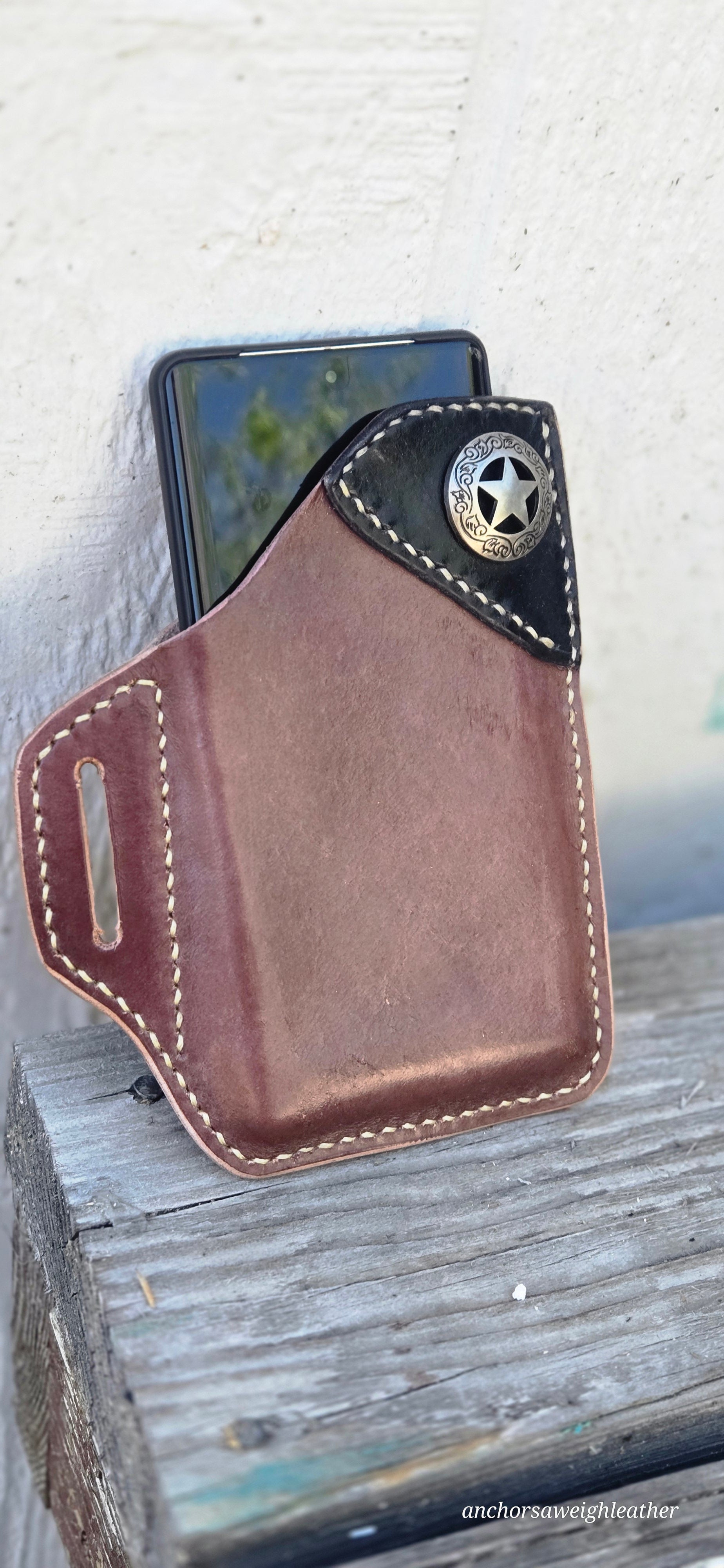 Leather Phone Holster Cattleman Edition AnchorsAweighLeather