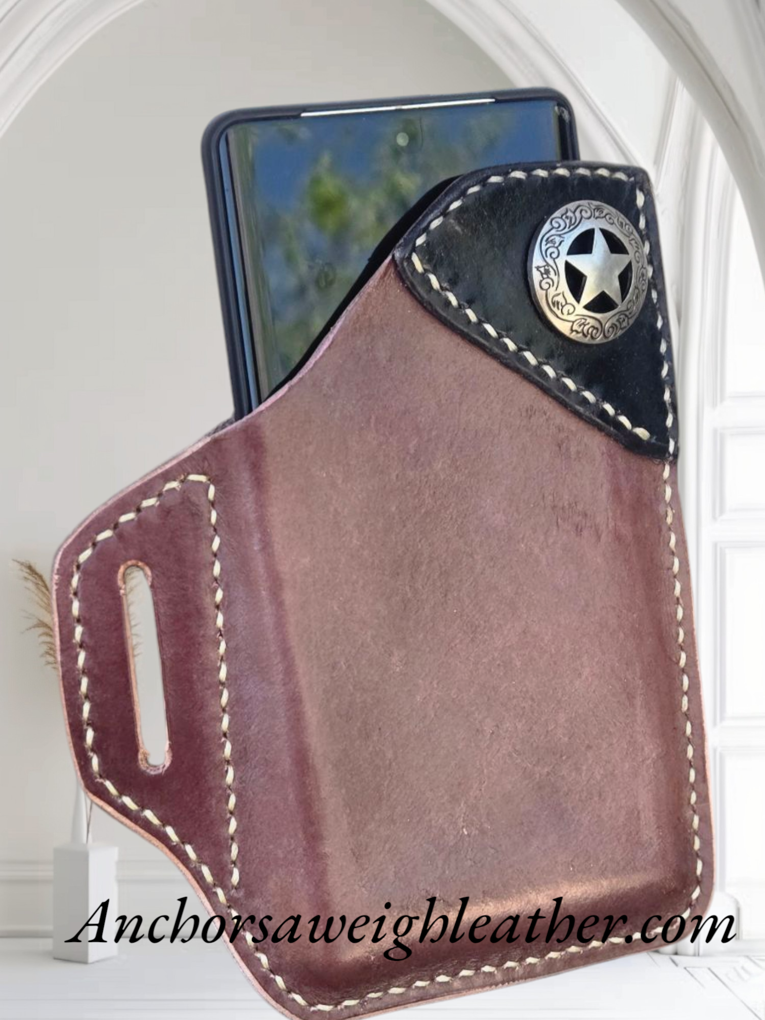Leather Phone Holster Cattleman Edition AnchorsAweighLeather