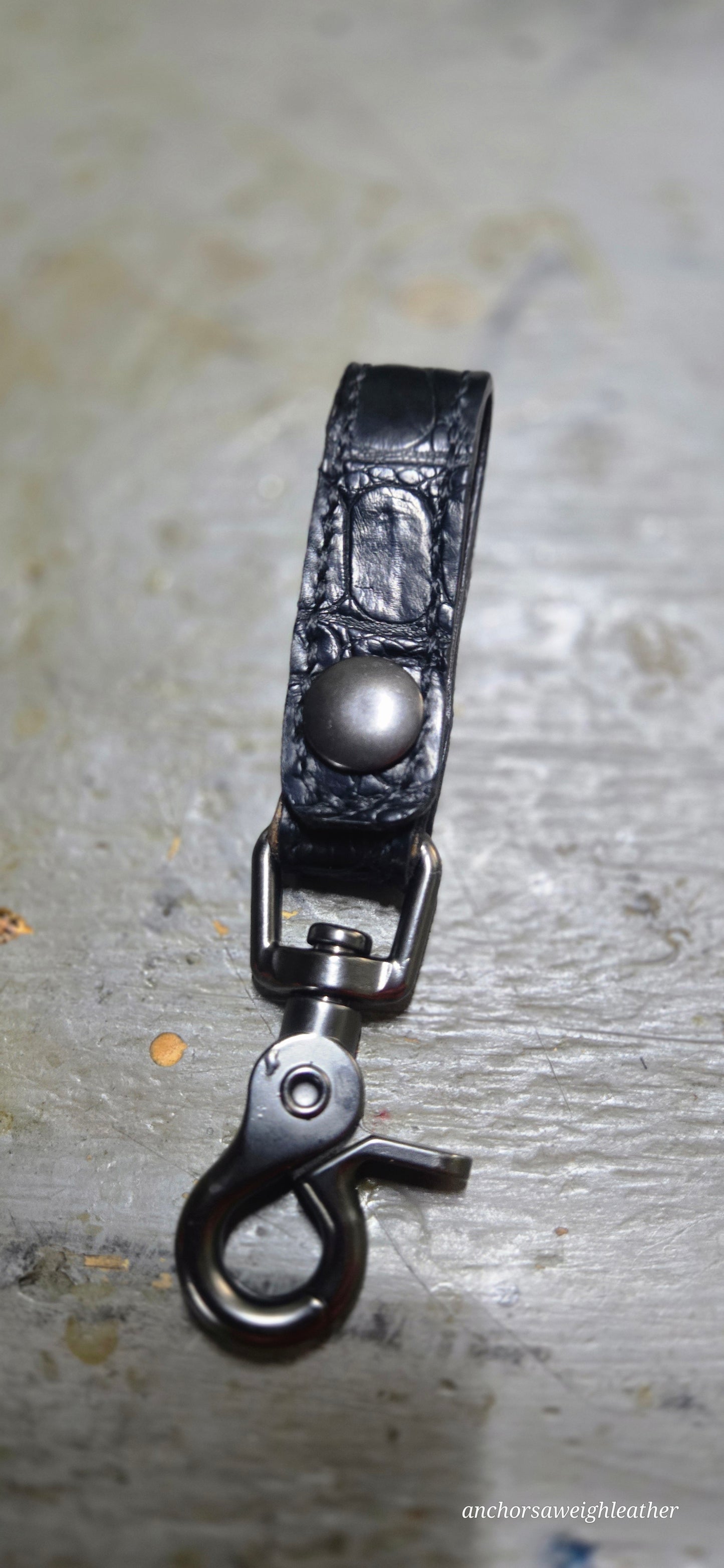 Black Alligator Leather Key Holder | 360° Swivel Snap | Handcrafted EDC | AnchorsAweighLeather