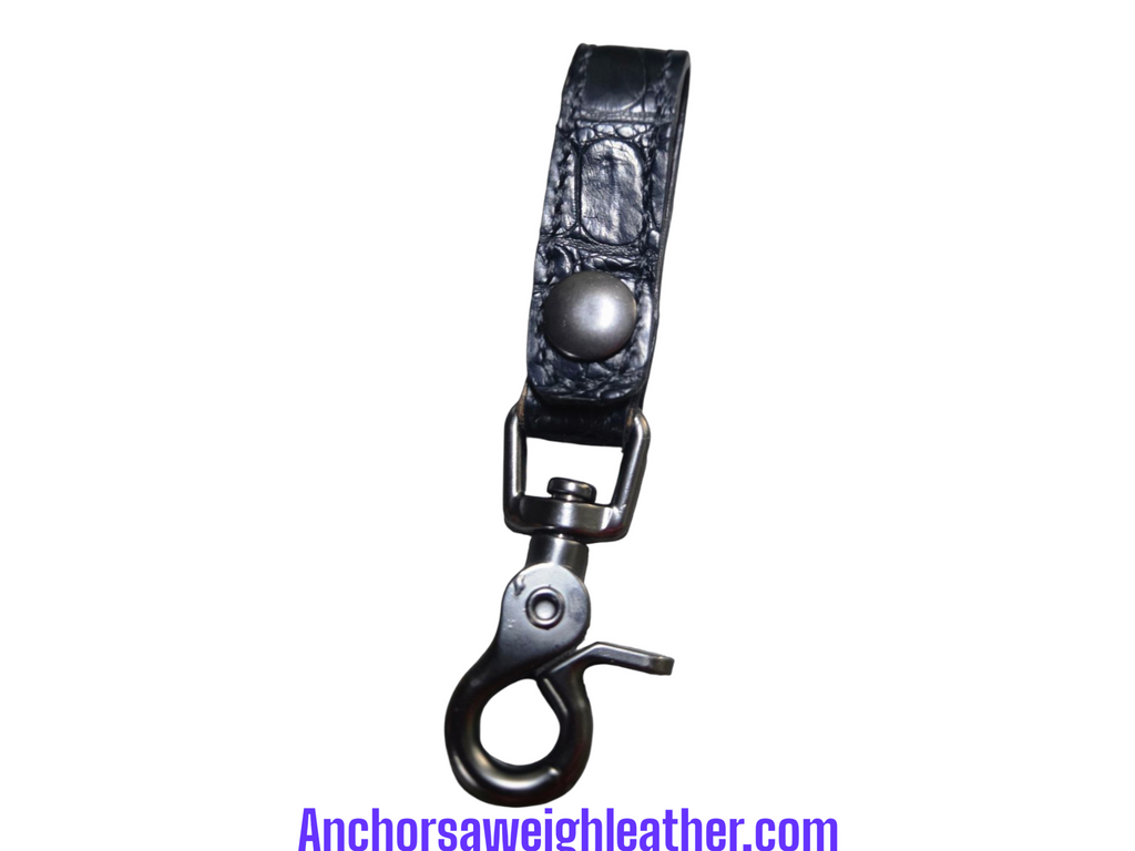 Black Alligator Leather Key Holder | 360° Swivel Snap | Handcrafted EDC | AnchorsAweighLeather