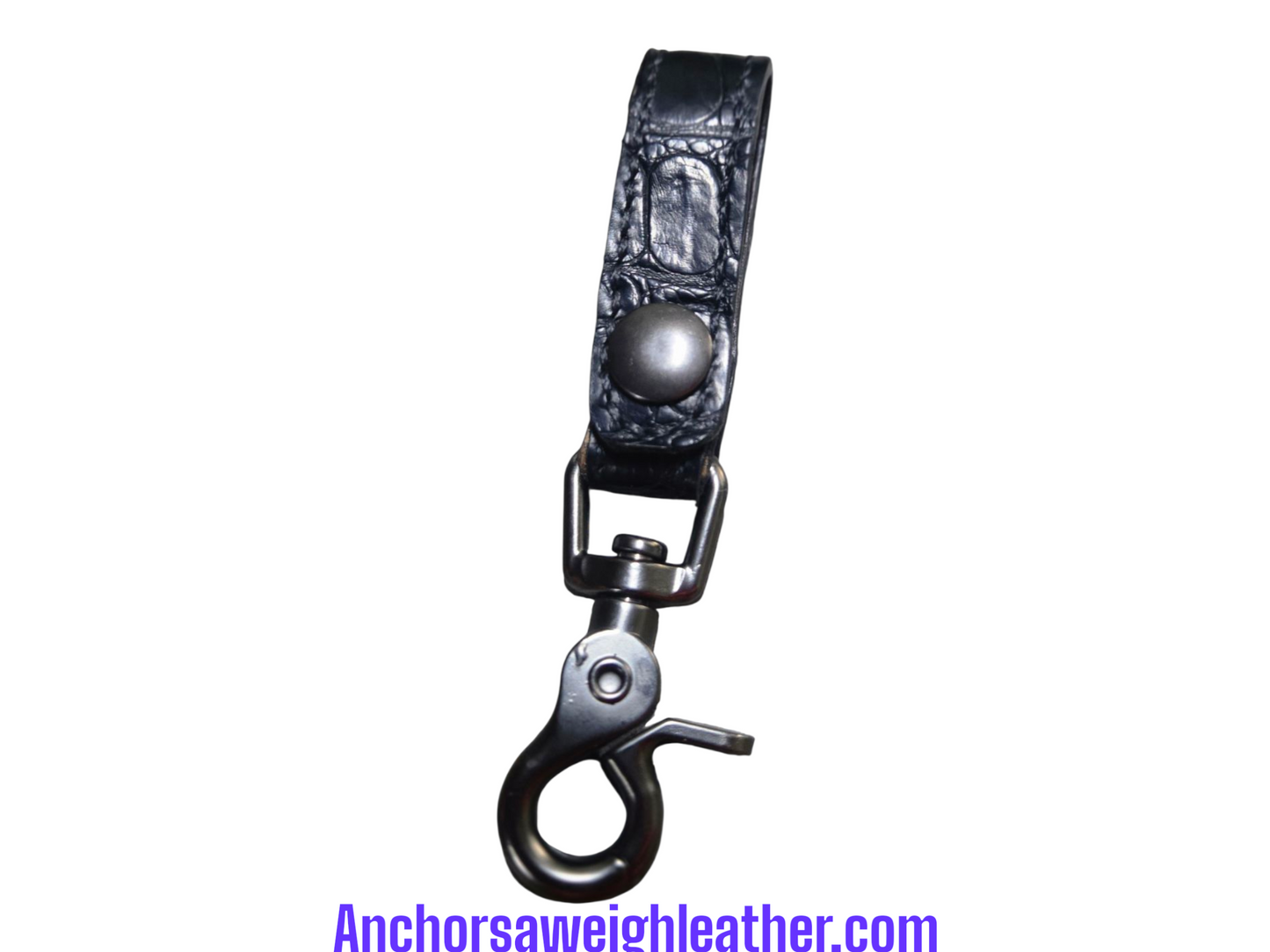 Black Alligator Leather Key Holder | 360° Swivel Snap | Handcrafted EDC | AnchorsAweighLeather