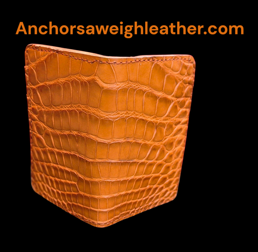 Handmade American Alligator Leather Wallet, Burnt Orange Exotic Wallet AnchorsAweighLeather