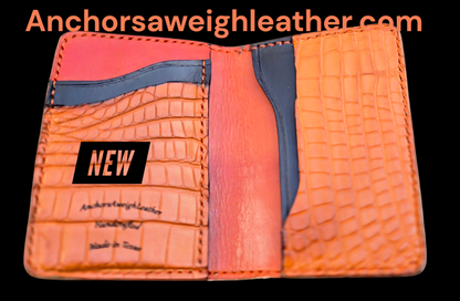 Handmade American Alligator Leather Wallet, Burnt Orange Exotic Wallet AnchorsAweighLeather