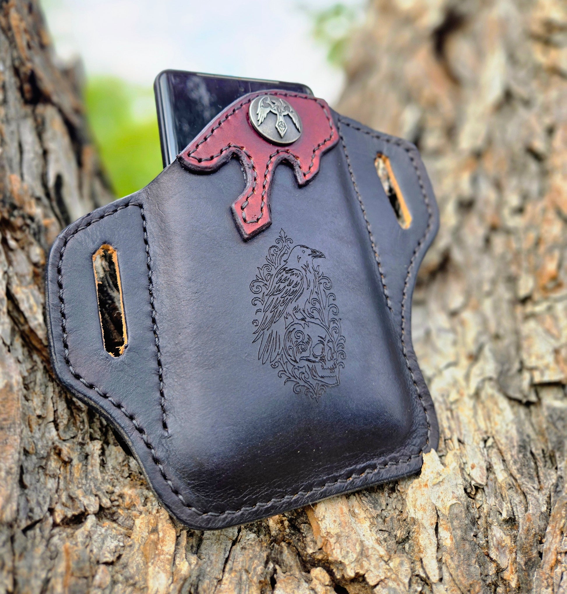 Leather Phone Holster RAVEN Edition AnchorsAweighLeather