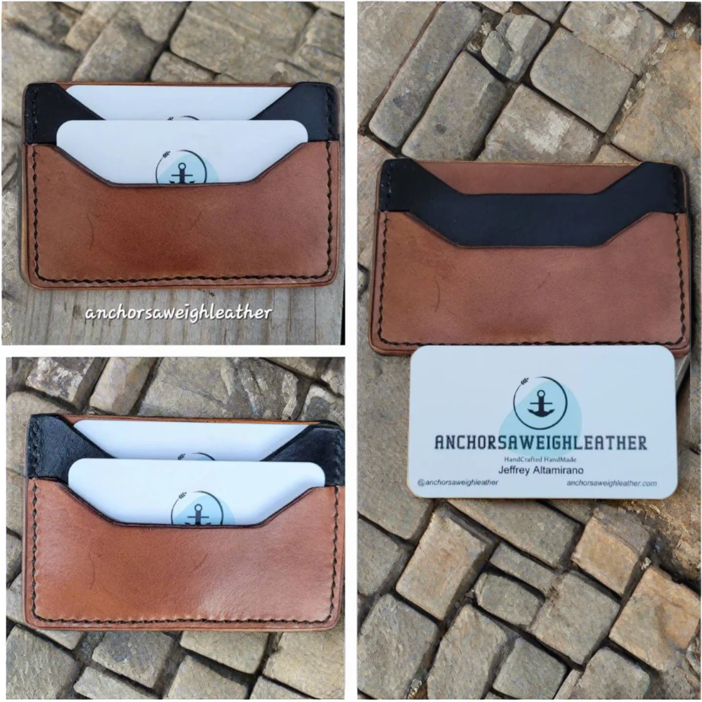 Bison Brown / Black Slim Leather ELite Card Holder, Minimalist Card Wallet, EDC wallet AnchorsAweighLeather