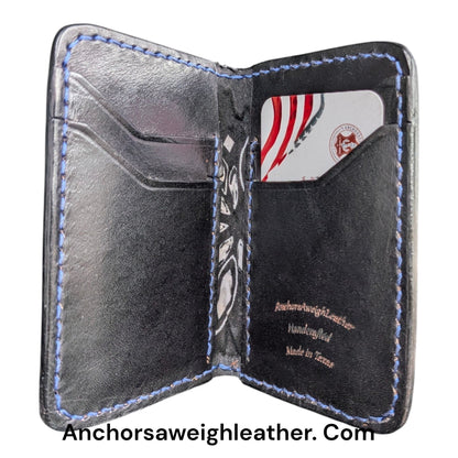Crusader Leather Bi fold Wallet: Hand Stitched Slim Design AnchorsAweighLeather