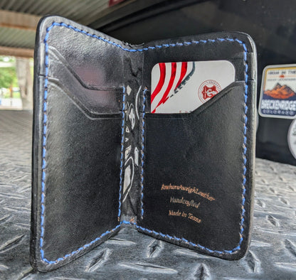 Crusader Leather Bi fold Wallet: Hand Stitched Slim Design AnchorsAweighLeather