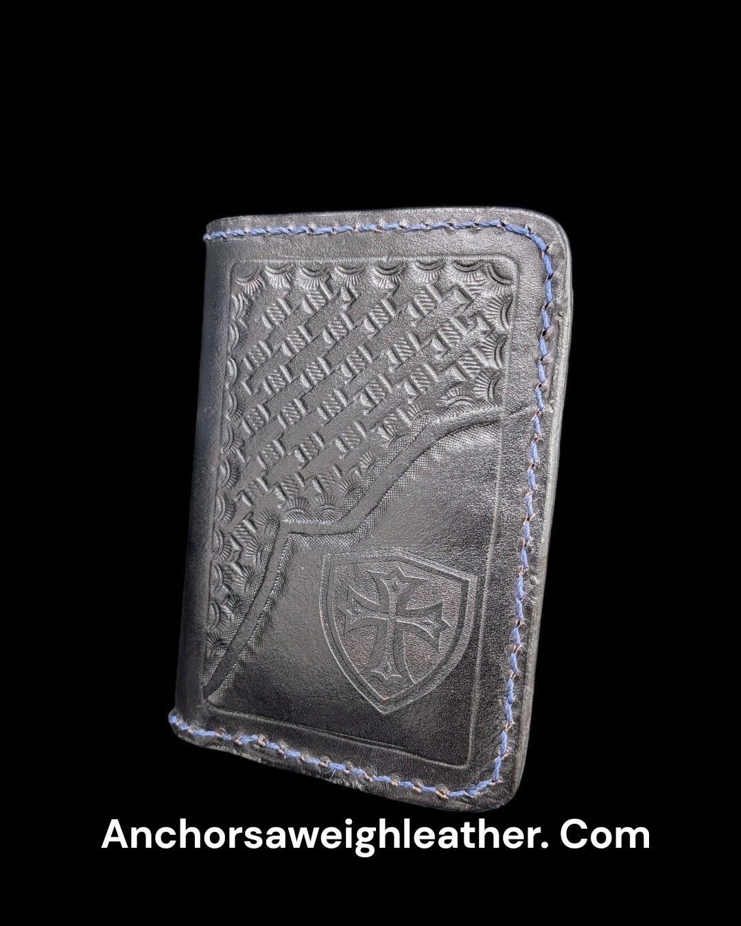 Crusader Leather Bi fold Wallet: Hand Stitched Slim Design AnchorsAweighLeather