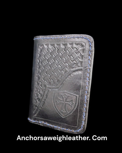 Crusader Leather Bi fold Wallet: Hand Stitched Slim Design AnchorsAweighLeather