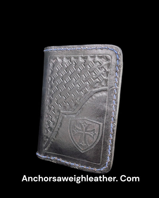 Crusader Leather Bi fold Wallet: Hand Stitched Slim Design AnchorsAweighLeather