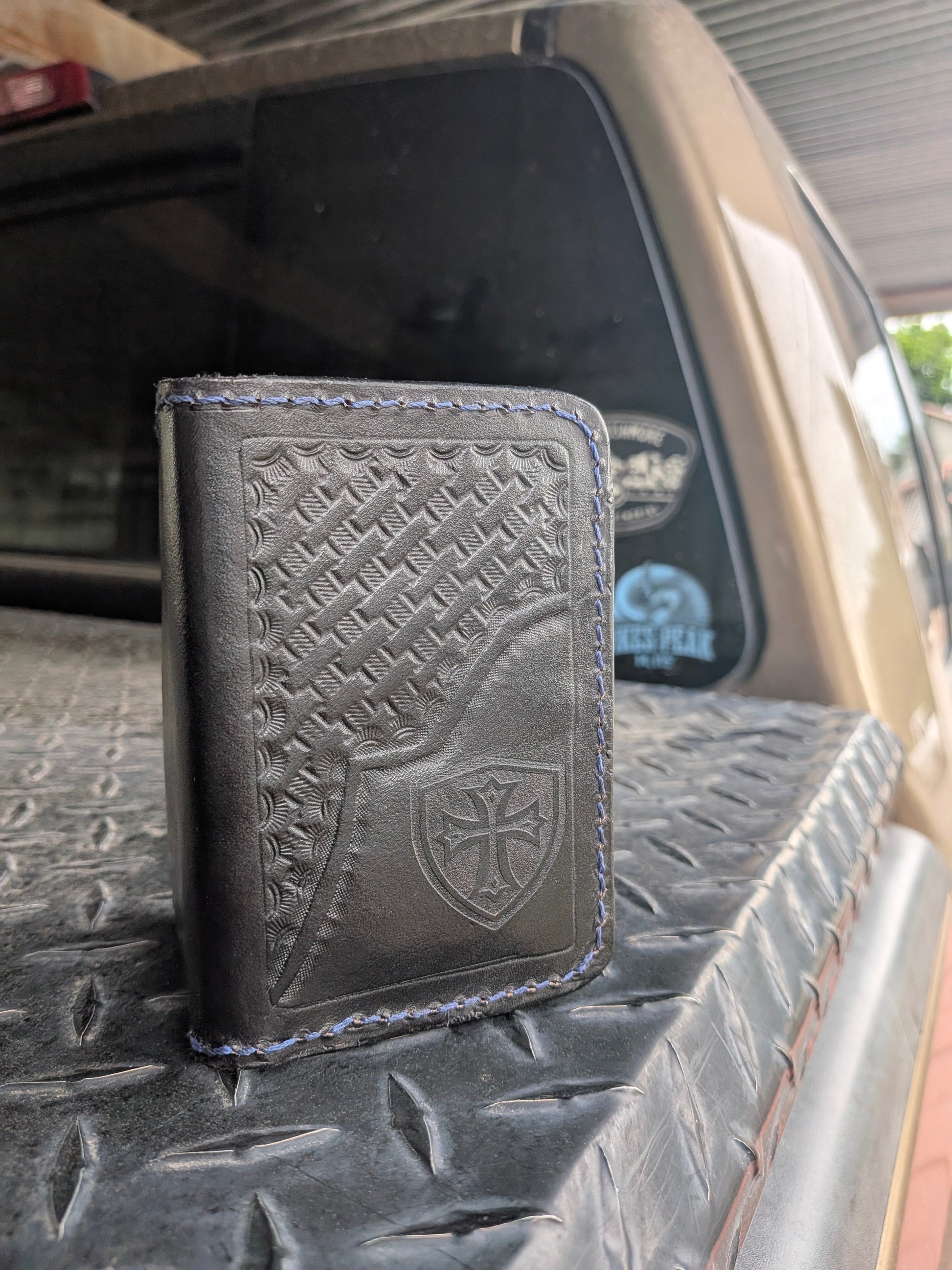 Crusader Leather Bi fold Wallet: Hand Stitched Slim Design AnchorsAweighLeather