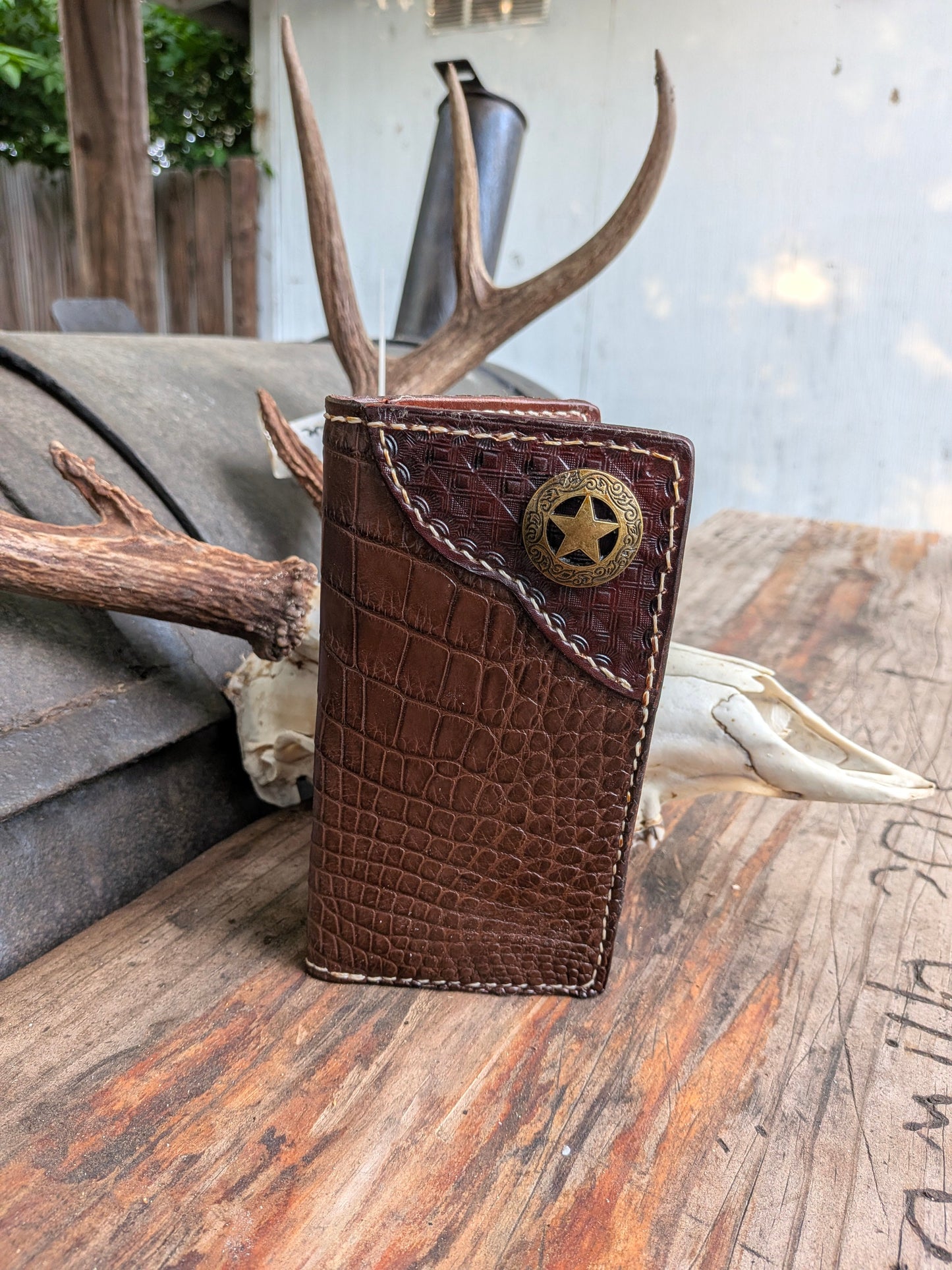 Handmade Genuine Brown Alligator Long Wallet for Men AnchorsAweighLeather