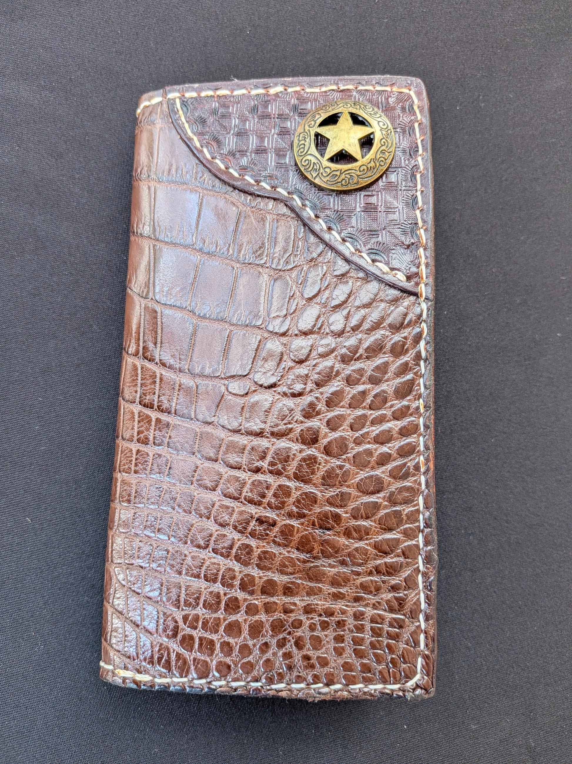 Handmade Genuine Brown Alligator Long Wallet for Men AnchorsAweighLeather