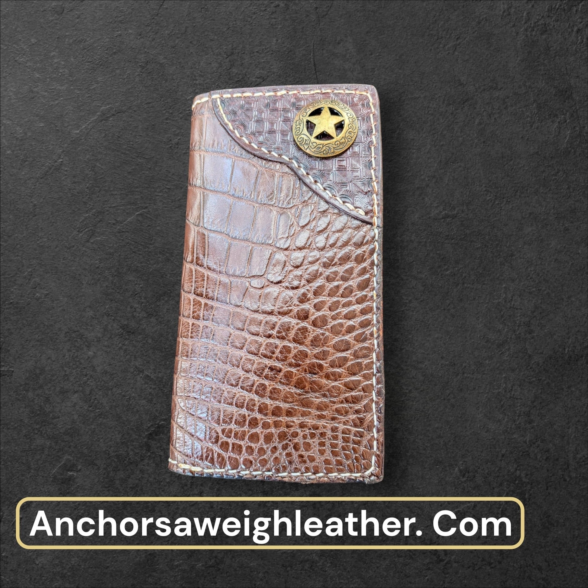 Handmade Genuine Brown Alligator Long Wallet for Men AnchorsAweighLeather