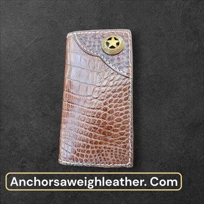 Handmade Genuine Brown Alligator Long Wallet for Men AnchorsAweighLeather