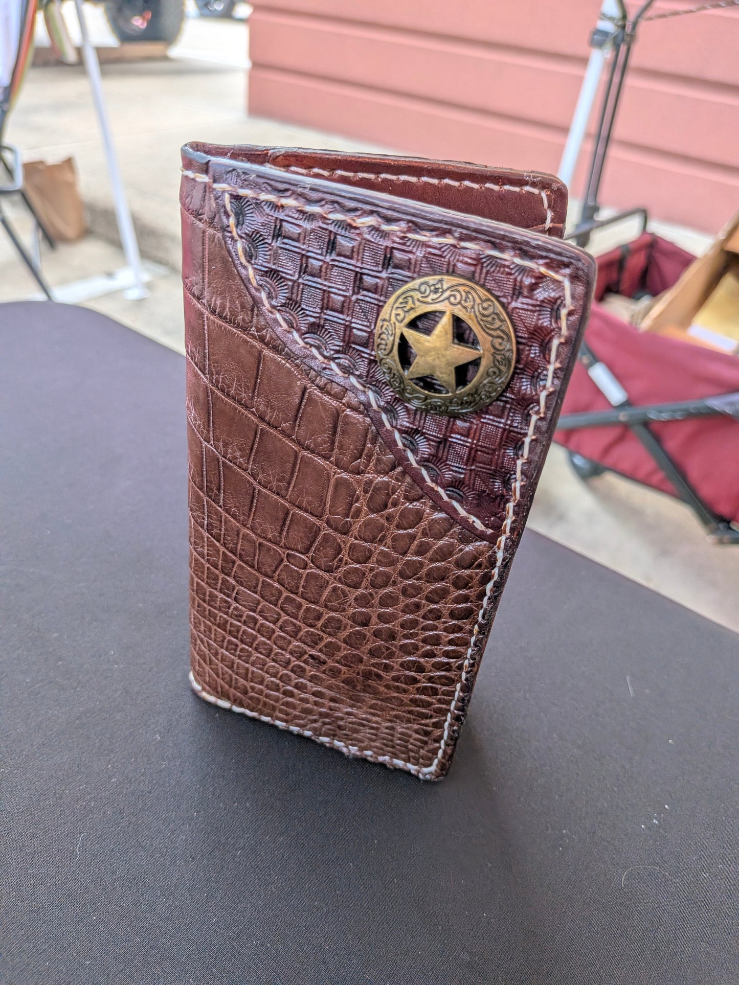 Handmade Genuine Brown Alligator Long Wallet for Men AnchorsAweighLeather