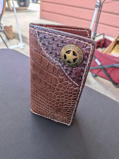 Handmade Genuine Brown Alligator Long Wallet for Men AnchorsAweighLeather