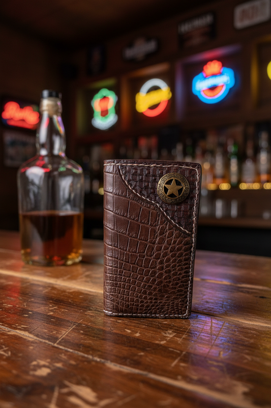 Handmade Genuine Brown Alligator Long Wallet for Men AnchorsAweighLeather