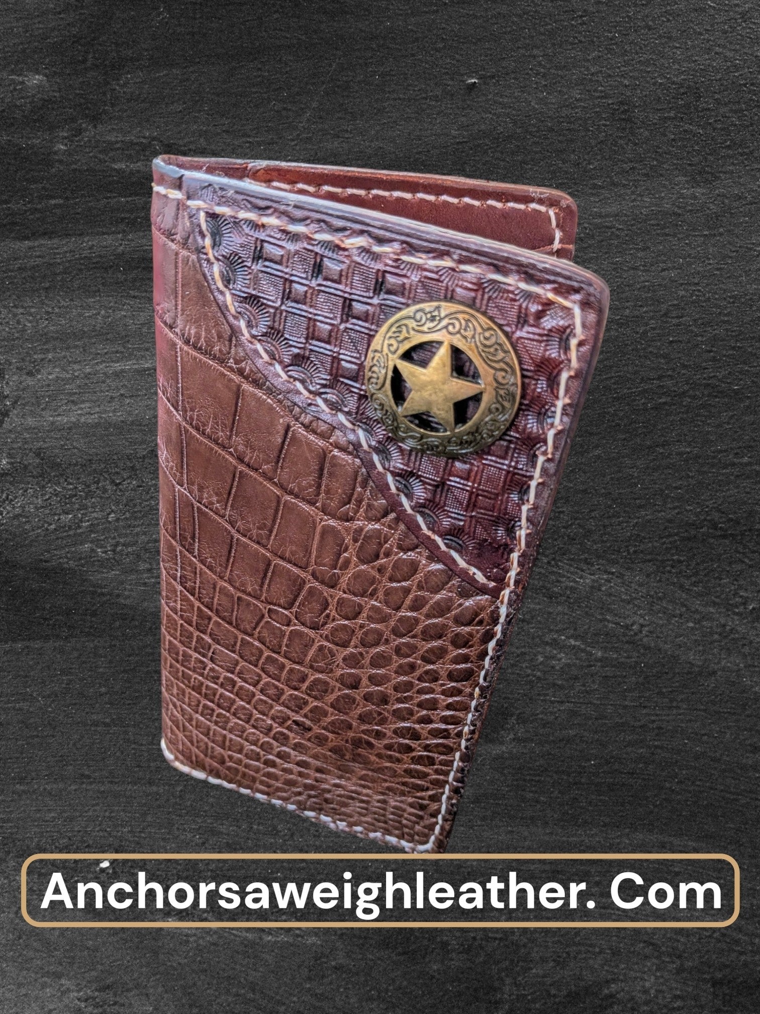 Handmade Genuine Brown Alligator Long Wallet for Men AnchorsAweighLeather