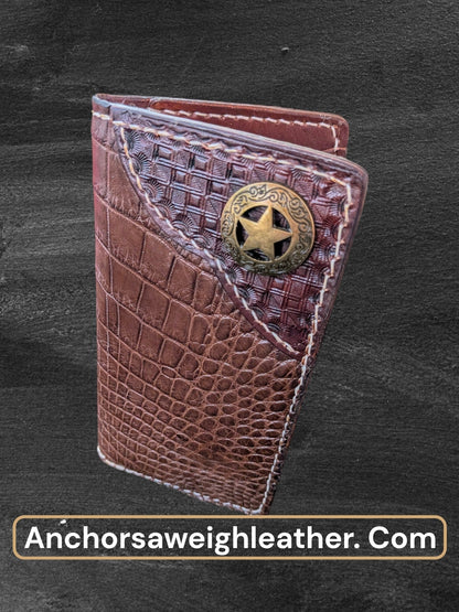 Handmade Genuine Brown Alligator Long Wallet for Men AnchorsAweighLeather