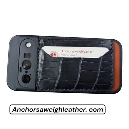 Genuine Alligator/Leather MagSafe Detachable Card Holder, EDC Wallet, Minimalist Card Wallet AnchorsAweighLeather