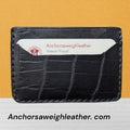 Handmade Alligator Leather Card Holder: Minimalist Black Wallet AnchorsAweighLeather