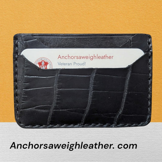 Handmade Alligator Leather Card Holder: Minimalist Black Wallet AnchorsAweighLeather