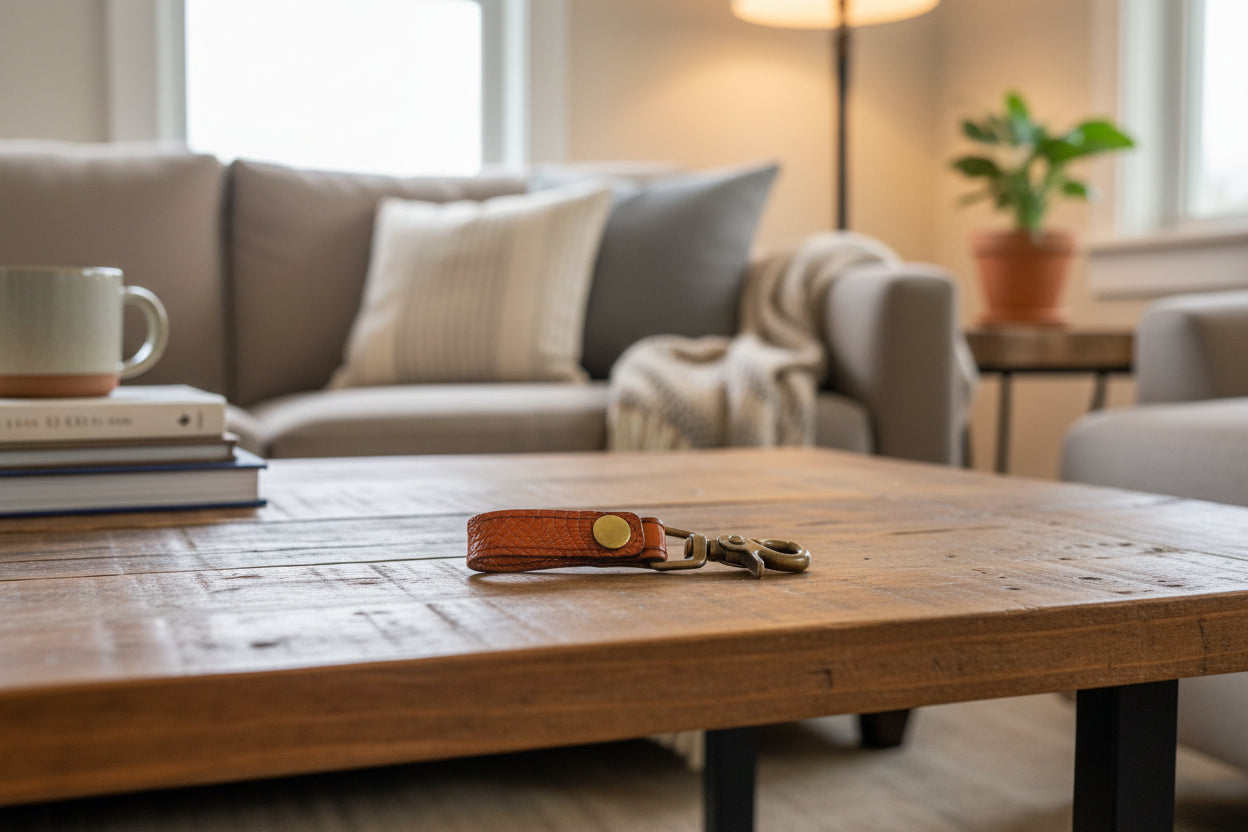 Burnt Orange Alligator Leather Key Holder | 360° Swivel Snap | Handcrafted EDC | AnchorsAweighLeather