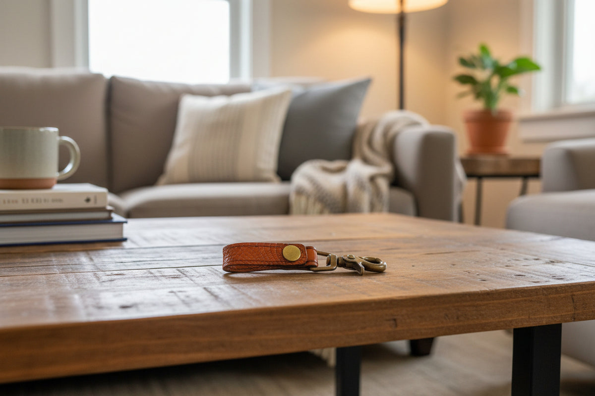 Burnt Orange Alligator Leather Key Holder | 360° Swivel Snap | Handcrafted EDC | AnchorsAweighLeather