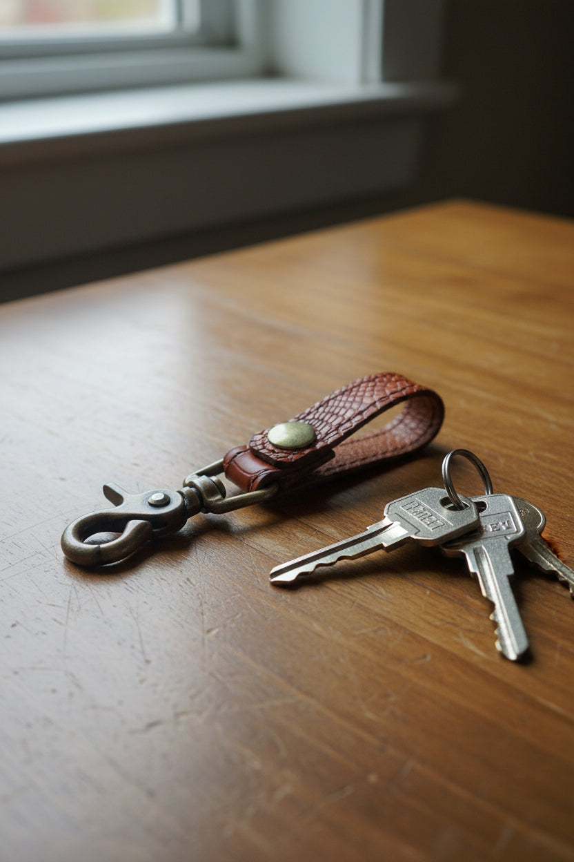 Burnt Orange Alligator Leather Key Holder | 360° Swivel Snap | Handcrafted EDC | AnchorsAweighLeather