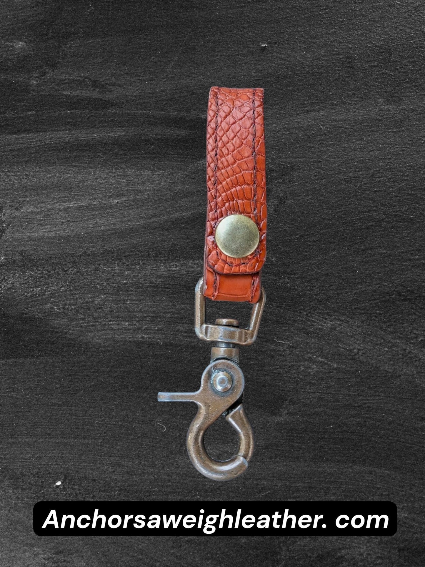 Burnt Orange Alligator Leather Key Holder | 360° Swivel Snap | Handcrafted EDC | AnchorsAweighLeather