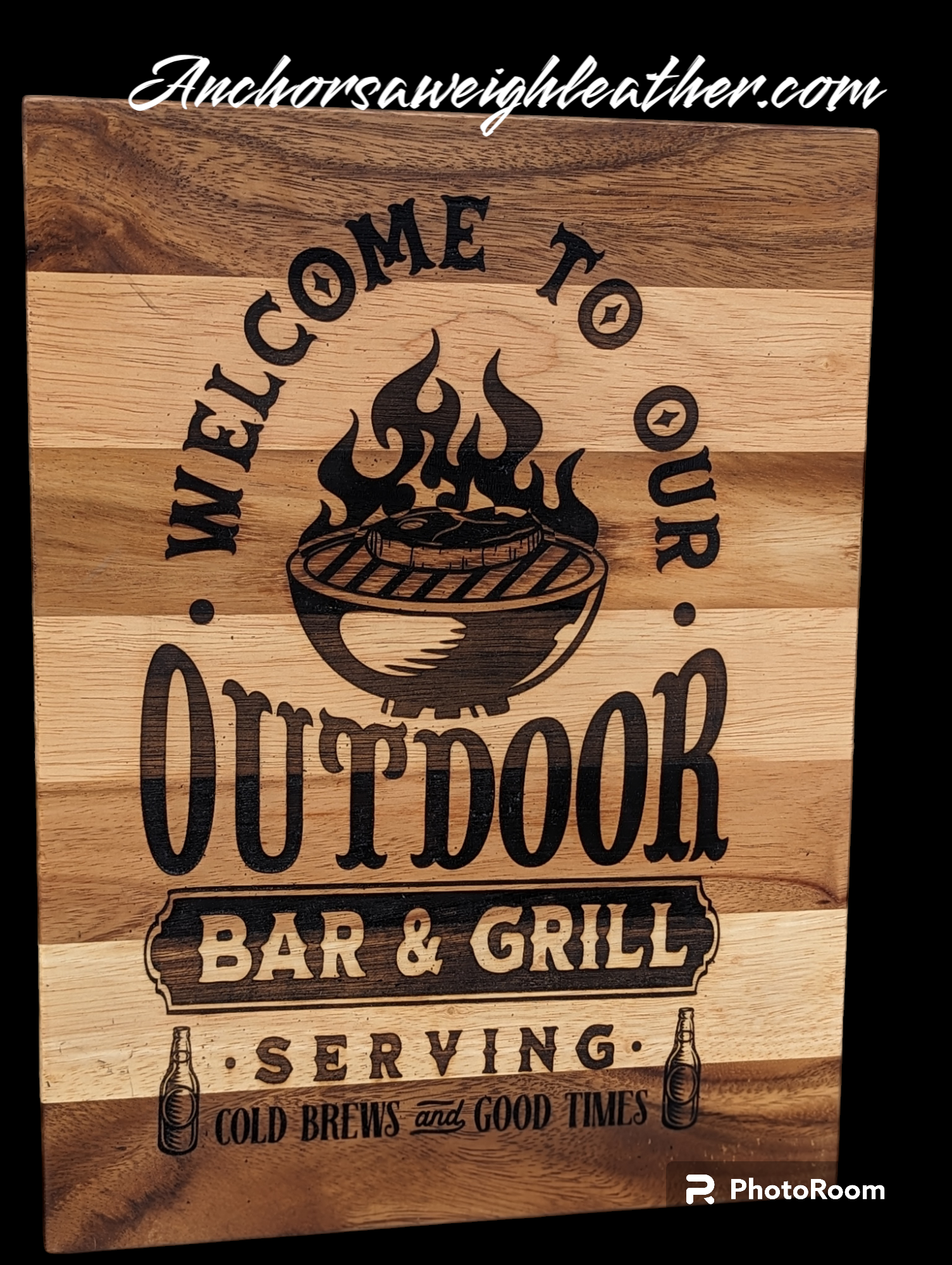 Laser engraved cutting board, decor AnchorsAweighLeather