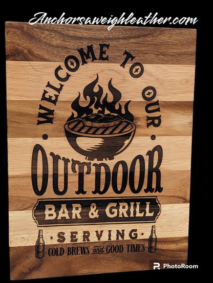 Laser engraved cutting board, decor AnchorsAweighLeather