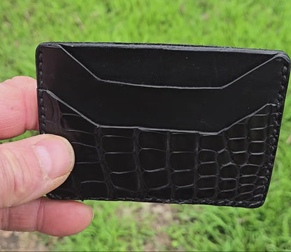 Handmade Alligator Leather Card Holder: Minimalist Black Wallet