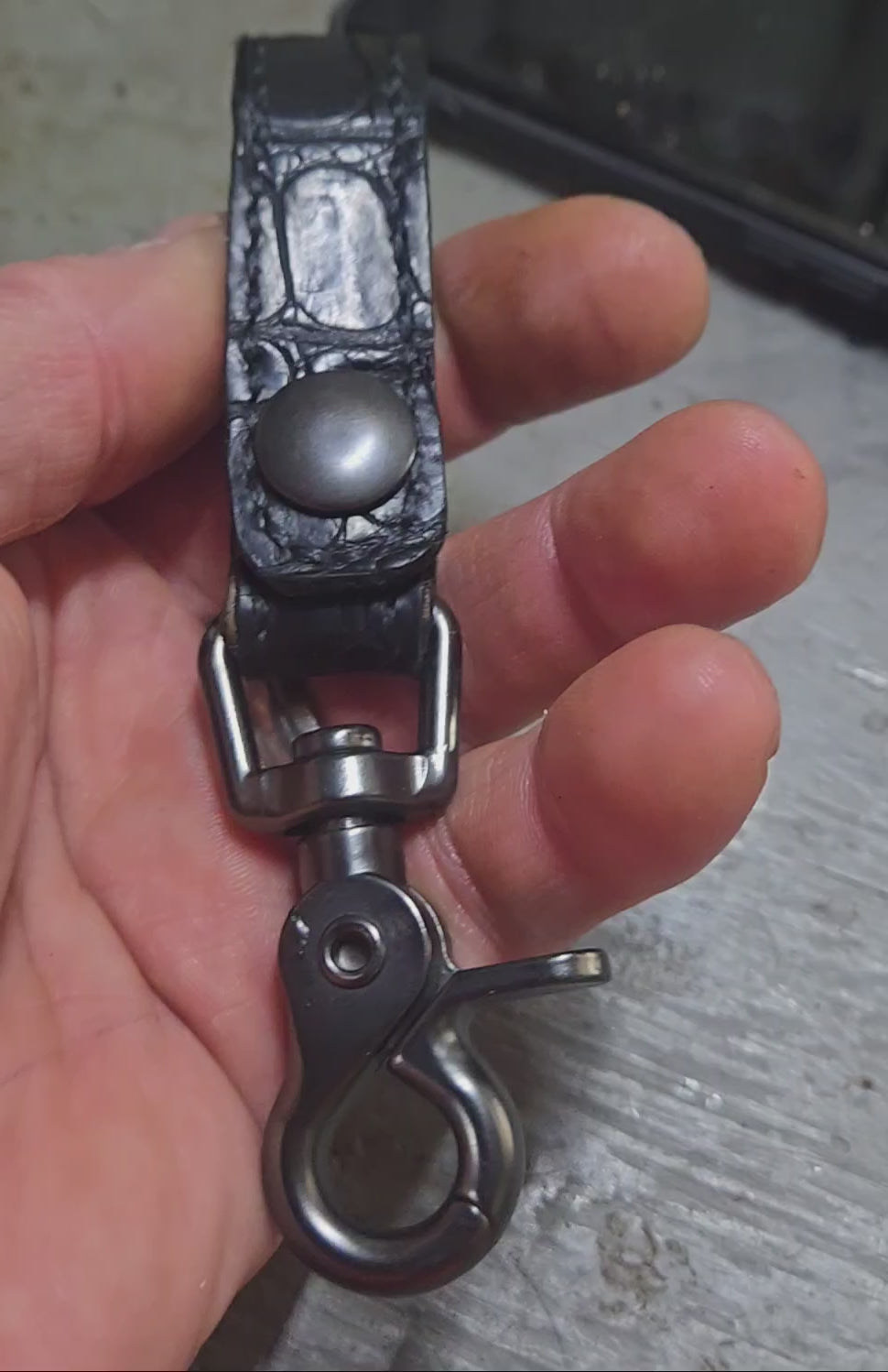 Black Alligator Leather Key Holder | 360° Swivel Snap | Handcrafted EDC | AnchorsAweighLeather