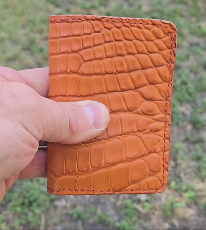 Handmade American Alligator Leather Wallet, Burnt Orange Exotic Wallet