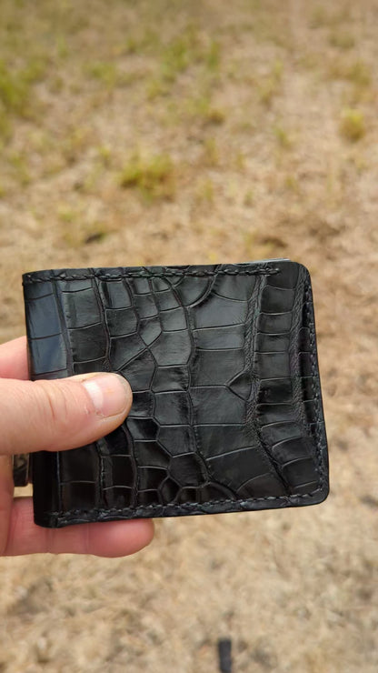 Black Genuine Alligator Skin Men's leather bi-fold wallet, leather wallet, leather billfold