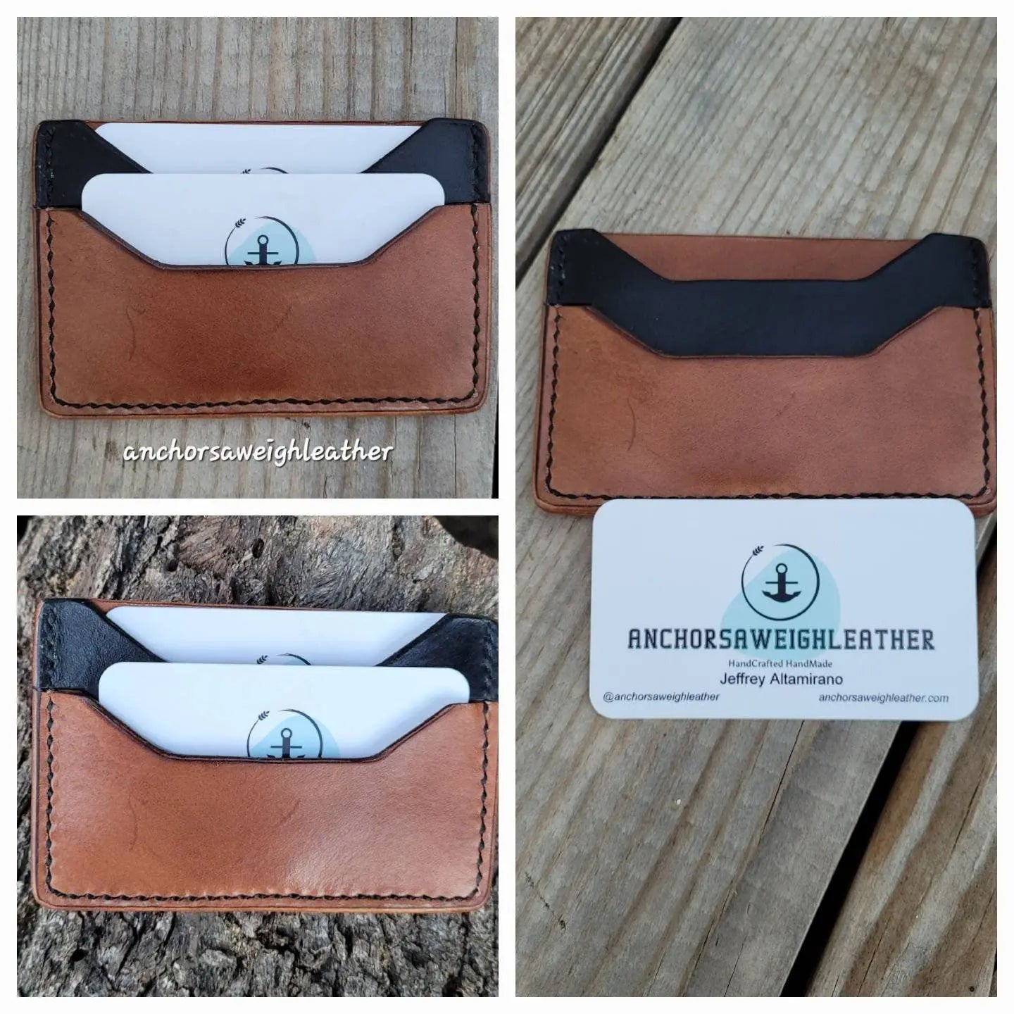 Bison Brown / Black Slim Leather ELite Card Holder, Minimalist Card Wallet, EDC wallet AnchorsAweighLeather