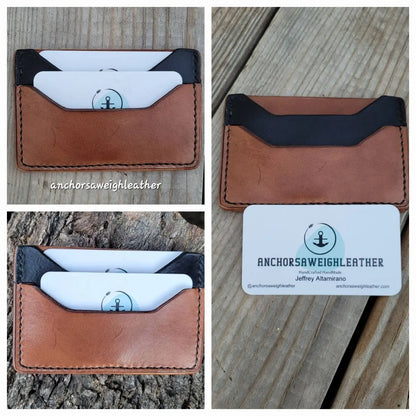 Bison Brown / Black Slim Leather ELite Card Holder, Minimalist Card Wallet, EDC wallet AnchorsAweighLeather